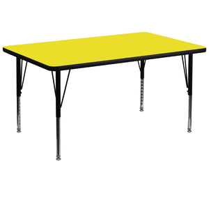 English Elm Wren Height-Adjustable Rectangular Activity Table for Early Childhood Learning and Collaboration Yellow 36"W x 72"L XU-A3672-REC-YEL-H-P-GG