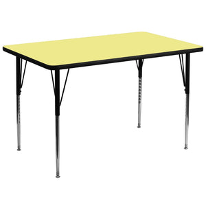English Elm Wren Rectangular Activity Table with Thermal Laminate Top and Adjustable Height for Versatile Use Yellow 36"W x 72"L XU-A3672-REC-YEL-T-A-GG