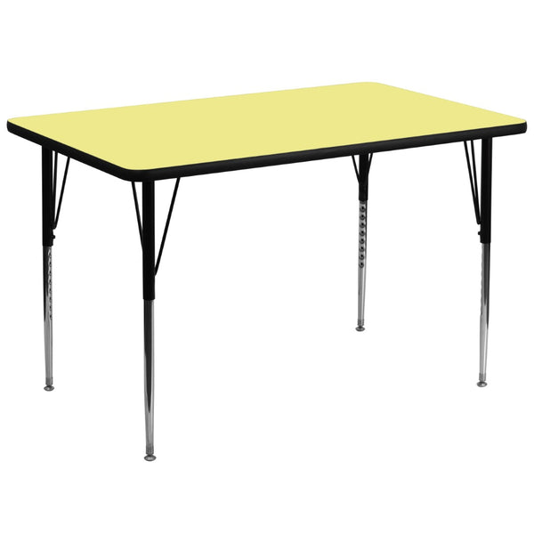 English Elm Wren Rectangular Activity Table with Thermal Laminate Top and Adjustable Height for Versatile Use Yellow 36"W x 72"L XU-A3672-REC-YEL-T-A-GG