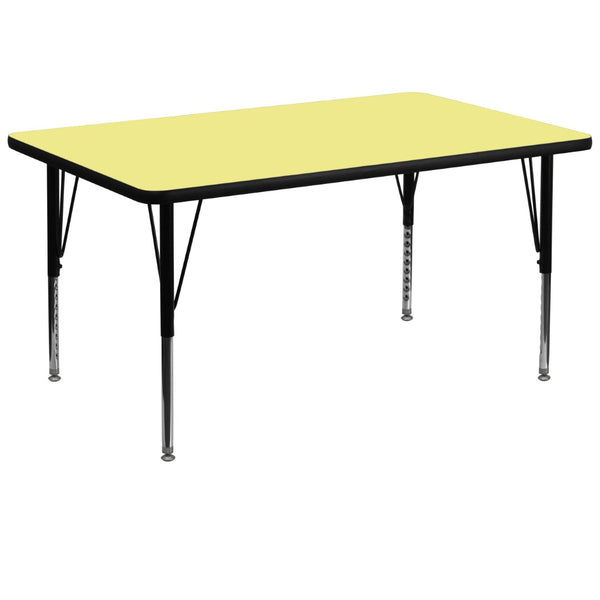 English Elm Wren Rectangular Activity Table – Durable, Height Adjustable Design for Classrooms & Playrooms Yellow 36"W x 72"L XU-A3672-REC-YEL-T-P-GG