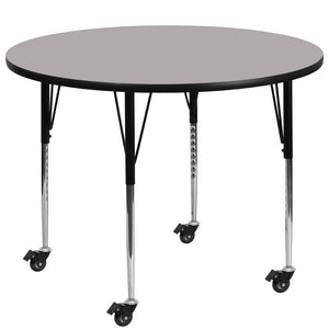 English Elm Wren Mobile Activity Table - Versatile, Durable Design for Collaborative Learning and Multipurpose Use Gray 42" Round XU-A42-RND-GY-H-A-CAS-GG