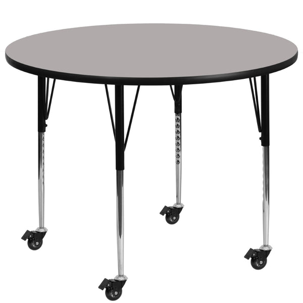 English Elm Wren Mobile Activity Table - Versatile, Durable Design for Collaborative Learning and Multipurpose Use Gray 42" Round XU-A42-RND-GY-H-A-CAS-GG