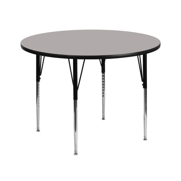 English Elm Wren Activity Table for Classrooms - Durable Laminate Surface with Height Adjustable Legs and Flexibility Gray 42" Round XU-A42-RND-GY-H-A-GG