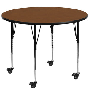 English Elm Wren Mobile Activity Table - Versatile, Durable Design for Collaborative Learning and Multipurpose Use Oak 42" Round XU-A42-RND-OAK-H-A-CAS-GG