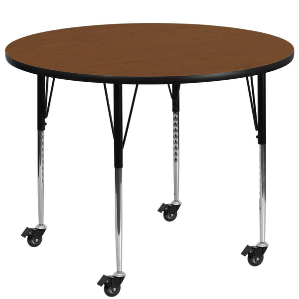 English Elm Wren Mobile Activity Table - Versatile, Durable Design for Collaborative Learning and Multipurpose Use Oak 42" Round XU-A42-RND-OAK-H-A-CAS-GG
