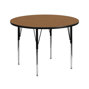 English Elm Wren Activity Table - Durable, Adjustable Height Design for Collaborative Learning and Multi-Use Spaces Oak 42" Round XU-A42-RND-OAK-T-A-GG
