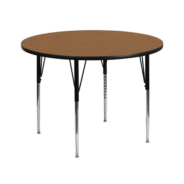 English Elm Wren Activity Table - Durable, Adjustable Height Design for Collaborative Learning and Multi-Use Spaces Oak 42" Round XU-A42-RND-OAK-T-A-GG