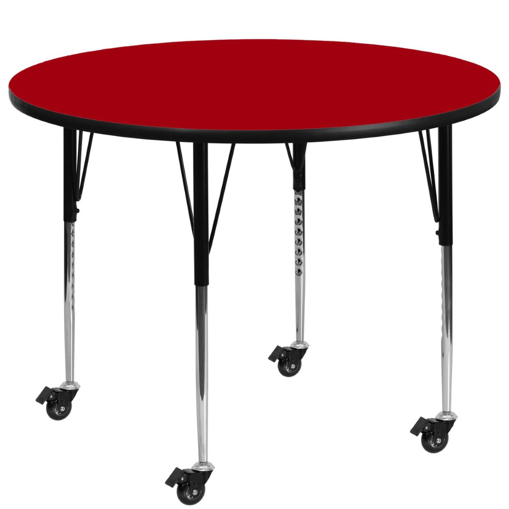 English Elm Wren Mobile Activity Table with Adjustable Height, Lockable Casters for Versatile Workspace Use Red 42" Round XU-A42-RND-RED-T-A-CAS-GG