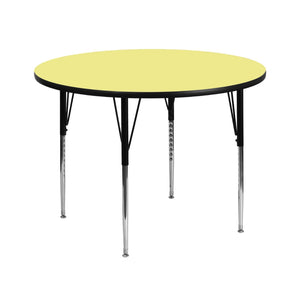 English Elm Wren Activity Table - Durable, Adjustable Height Design for Collaborative Learning and Multi-Use Spaces Yellow 42" Round XU-A42-RND-YEL-T-A-GG
