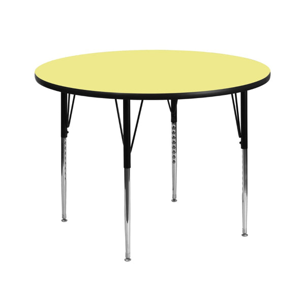 English Elm Wren Activity Table - Durable, Adjustable Height Design for Collaborative Learning and Multi-Use Spaces Yellow 42" Round XU-A42-RND-YEL-T-A-GG
