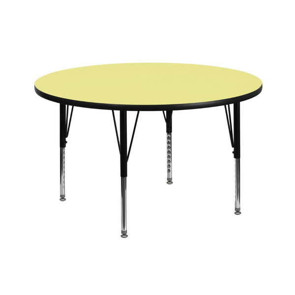 English Elm Wren Activity Table for Collaborative Learning - Height Adjustable, Durable, Ideal for Kids' Play Areas Yellow 42" Round XU-A42-RND-YEL-T-P-GG