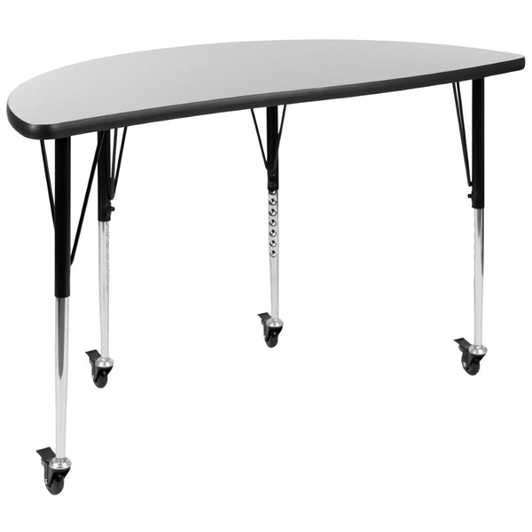 English Elm Wren Mobile Half Circle Wave Activity Table for Collaborative Learning Spaces - Adjustable Height Design Grey 47.5"L Half Circle XU-A48-HCIRC-GY-T-A-CAS-GG
