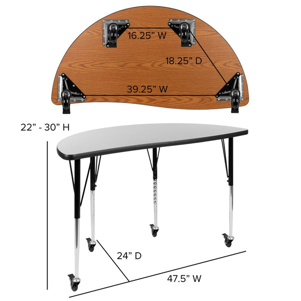 English Elm Wren Mobile Half Circle Wave Activity Table for Collaborative Learning Spaces - Adjustable Height Design Grey 47.5"L Half Circle XU-A48-HCIRC-GY-T-A-CAS-GG