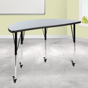 English Elm Wren Mobile Half Circle Wave Activity Table for Collaborative Learning Spaces - Adjustable Height Design Grey 47.5"L Half Circle XU-A48-HCIRC-GY-T-A-CAS-GG