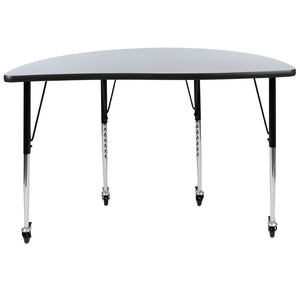 English Elm Wren Mobile Half Circle Wave Activity Table for Collaborative Learning Spaces - Adjustable Height Design Grey 47.5"L Half Circle XU-A48-HCIRC-GY-T-A-CAS-GG