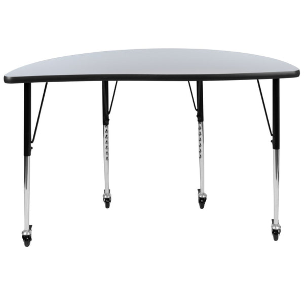 English Elm Wren Mobile Half Circle Wave Activity Table for Collaborative Learning Spaces - Adjustable Height Design Grey 47.5"L Half Circle XU-A48-HCIRC-GY-T-A-CAS-GG