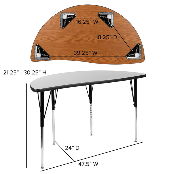 English Elm Wren Collaborative Activity Table for Flexible Workspaces - Durable, Adjustable, and Modern Design Grey 47.5"L Half Circle XU-A48-HCIRC-GY-T-A-GG
