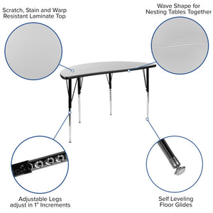 English Elm Wren Collaborative Activity Table for Flexible Workspaces - Durable, Adjustable, and Modern Design Grey 47.5"L Half Circle XU-A48-HCIRC-GY-T-A-GG