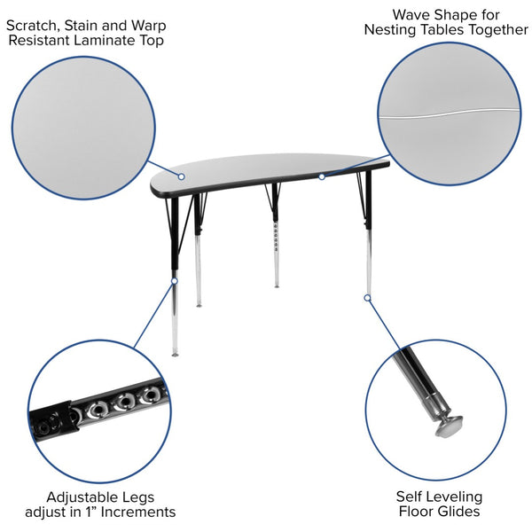English Elm Wren Collaborative Activity Table for Flexible Workspaces - Durable, Adjustable, and Modern Design Grey 47.5"L Half Circle XU-A48-HCIRC-GY-T-A-GG