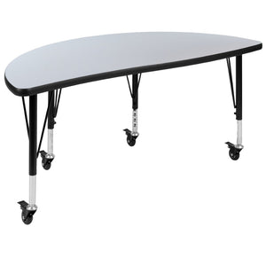 English Elm Wren Mobile Half Circle Activity Table for Collaborative Learning – Durable, Height Adjustable Design Grey 47.5"L Half Circle XU-A48-HCIRC-GY-T-P-CAS-GG