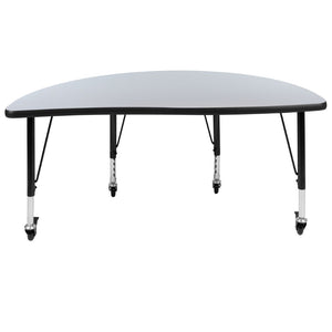 English Elm Wren Mobile Half Circle Activity Table for Collaborative Learning – Durable, Height Adjustable Design Grey 47.5"L Half Circle XU-A48-HCIRC-GY-T-P-CAS-GG