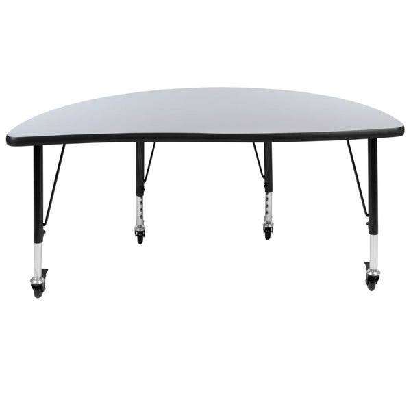 English Elm Wren Mobile Half Circle Activity Table for Collaborative Learning – Durable, Height Adjustable Design Grey 47.5"L Half Circle XU-A48-HCIRC-GY-T-P-CAS-GG