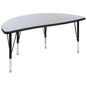 English Elm Wren Flexible Collaborative Activity Table - Height Adjustable Half-Circle Design for Young Learners Grey 47.5"L Half Circle XU-A48-HCIRC-GY-T-P-GG