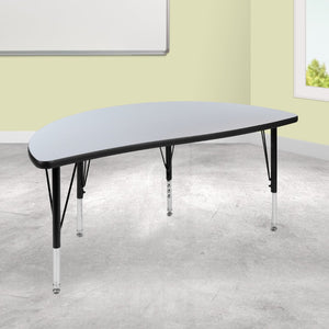 English Elm Wren Flexible Collaborative Activity Table - Height Adjustable Half-Circle Design for Young Learners Grey 47.5"L Half Circle XU-A48-HCIRC-GY-T-P-GG