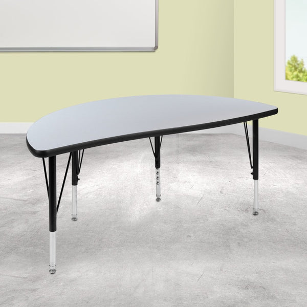 English Elm Wren Flexible Collaborative Activity Table - Height Adjustable Half-Circle Design for Young Learners Grey 47.5"L Half Circle XU-A48-HCIRC-GY-T-P-GG