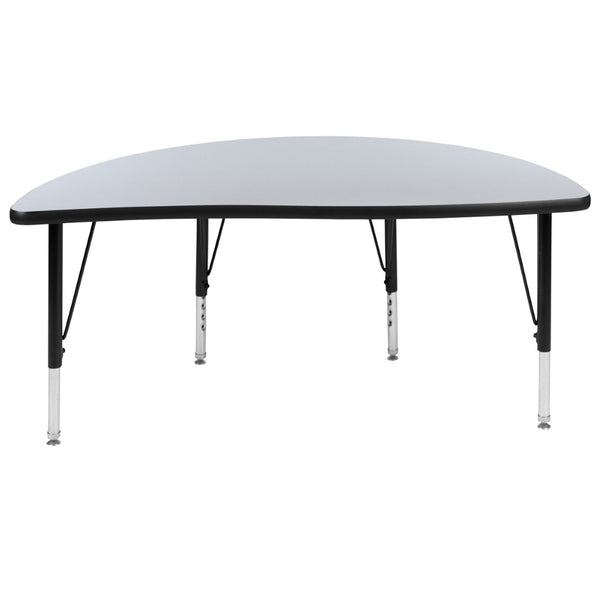 English Elm Wren Flexible Collaborative Activity Table - Height Adjustable Half-Circle Design for Young Learners Grey 47.5"L Half Circle XU-A48-HCIRC-GY-T-P-GG