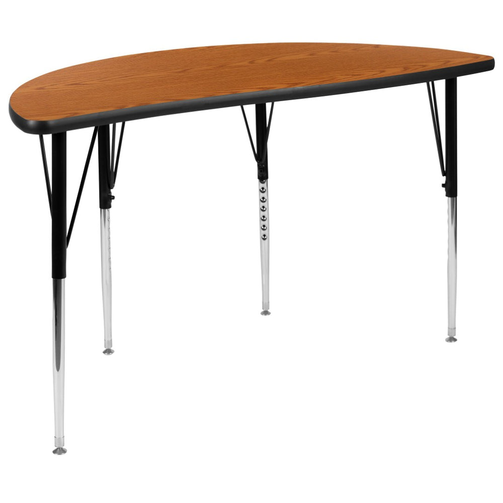 English Elm Wren Collaborative Activity Table for Flexible Workspaces - Durable, Adjustable, and Modern Design Oak 47.5"L Half Circle XU-A48-HCIRC-OAK-T-A-GG