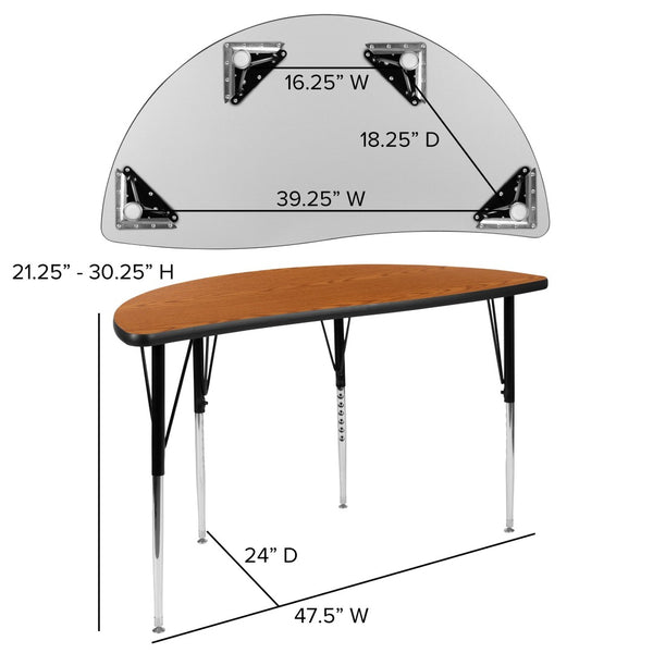English Elm Wren Collaborative Activity Table for Flexible Workspaces - Durable, Adjustable, and Modern Design Oak 47.5"L Half Circle XU-A48-HCIRC-OAK-T-A-GG