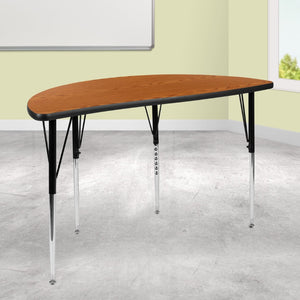 English Elm Wren Collaborative Activity Table for Flexible Workspaces - Durable, Adjustable, and Modern Design Oak 47.5"L Half Circle XU-A48-HCIRC-OAK-T-A-GG