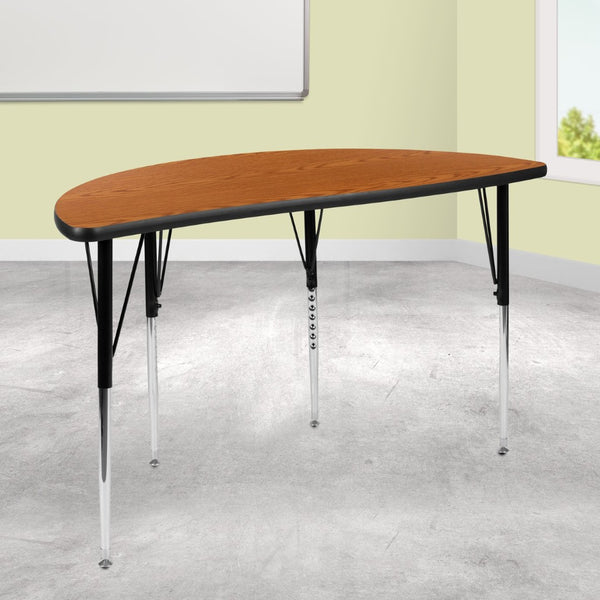 English Elm Wren Collaborative Activity Table for Flexible Workspaces - Durable, Adjustable, and Modern Design Oak 47.5"L Half Circle XU-A48-HCIRC-OAK-T-A-GG