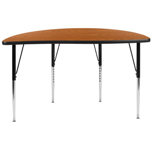 English Elm Wren Collaborative Activity Table for Flexible Workspaces - Durable, Adjustable, and Modern Design Oak 47.5"L Half Circle XU-A48-HCIRC-OAK-T-A-GG
