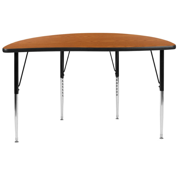 English Elm Wren Collaborative Activity Table for Flexible Workspaces - Durable, Adjustable, and Modern Design Oak 47.5"L Half Circle XU-A48-HCIRC-OAK-T-A-GG