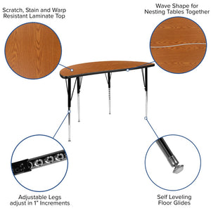 English Elm Wren Collaborative Activity Table for Flexible Workspaces - Durable, Adjustable, and Modern Design Oak 47.5"L Half Circle XU-A48-HCIRC-OAK-T-A-GG