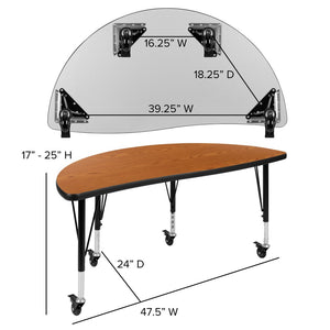 English Elm Wren Mobile Half Circle Activity Table for Collaborative Learning – Durable, Height Adjustable Design Oak 47.5"L Half Circle XU-A48-HCIRC-OAK-T-P-CAS-GG