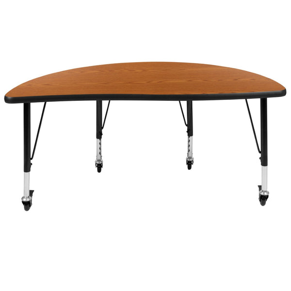 English Elm Wren Mobile Half Circle Activity Table for Collaborative Learning – Durable, Height Adjustable Design Oak 47.5"L Half Circle XU-A48-HCIRC-OAK-T-P-CAS-GG