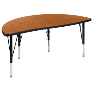 English Elm Wren Flexible Collaborative Activity Table - Height Adjustable Half-Circle Design for Young Learners Oak 47.5"L Half Circle XU-A48-HCIRC-OAK-T-P-GG