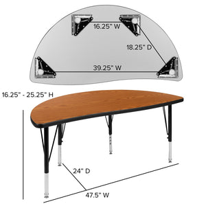 English Elm Wren Flexible Collaborative Activity Table - Height Adjustable Half-Circle Design for Young Learners Oak 47.5"L Half Circle XU-A48-HCIRC-OAK-T-P-GG