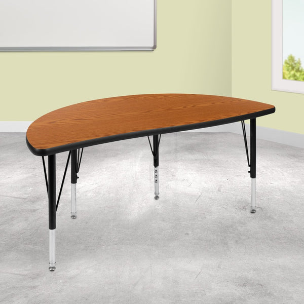 English Elm Wren Flexible Collaborative Activity Table - Height Adjustable Half-Circle Design for Young Learners Oak 47.5"L Half Circle XU-A48-HCIRC-OAK-T-P-GG