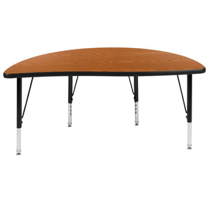 English Elm Wren Flexible Collaborative Activity Table - Height Adjustable Half-Circle Design for Young Learners Oak 47.5"L Half Circle XU-A48-HCIRC-OAK-T-P-GG
