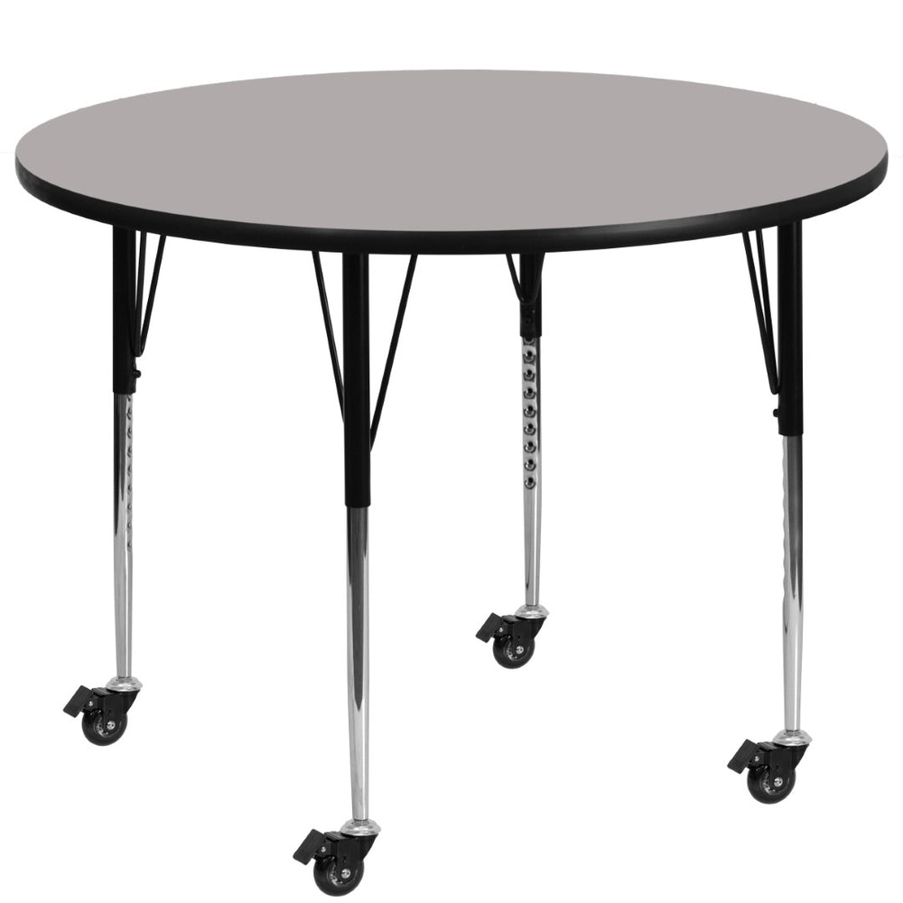 English Elm Wren Mobile Activity Table - Durable High-Pressure Laminate, Adjustable Height, Perfect for Collaboration Gray 48" Round XU-A48-RND-GY-H-A-CAS-GG