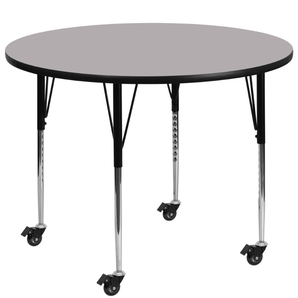 English Elm Wren Mobile Activity Table: Durable, Adjustable, and Versatile for Classrooms and Multipurpose Use Gray 48" Round XU-A48-RND-GY-T-A-CAS-GG
