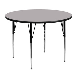 English Elm Wren Versatile Round Thermal Laminate Activity Table with Adjustable Height for Classrooms & More Gray 48" Round XU-A48-RND-GY-T-A-GG
