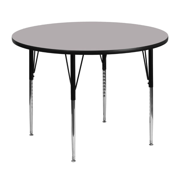 English Elm Wren Versatile Round Thermal Laminate Activity Table with Adjustable Height for Classrooms & More Gray 48" Round XU-A48-RND-GY-T-A-GG