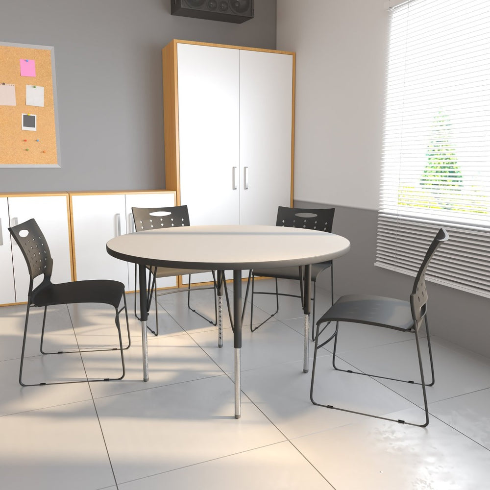 English Elm Wren Versatile Round Thermal Laminate Activity Table with Adjustable Height for Classrooms & More Gray 48" Round XU-A48-RND-GY-T-A-GG