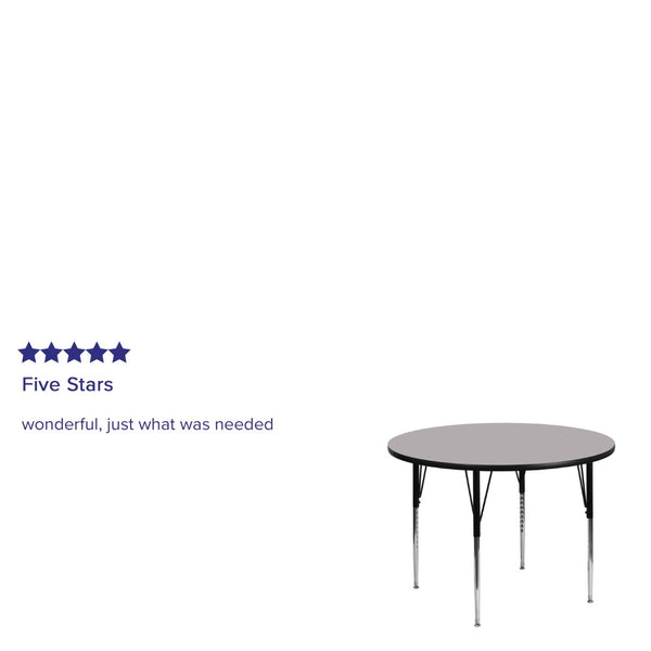 English Elm Wren Versatile Round Thermal Laminate Activity Table with Adjustable Height for Classrooms & More Gray 48" Round XU-A48-RND-GY-T-A-GG