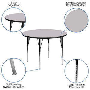English Elm Wren Versatile Round Thermal Laminate Activity Table with Adjustable Height for Classrooms & More Gray 48" Round XU-A48-RND-GY-T-A-GG